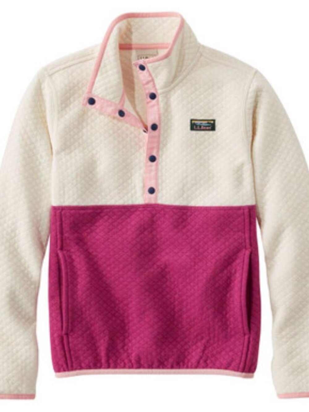 L.L. Bean Quarter Snap Quilted Girls Pullover Color Block Sweatshirt
